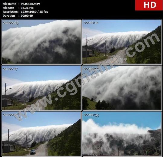 ps35358奇怪天气雾海啸特写雾气树木房屋车辆道路桥高清实拍视频素材