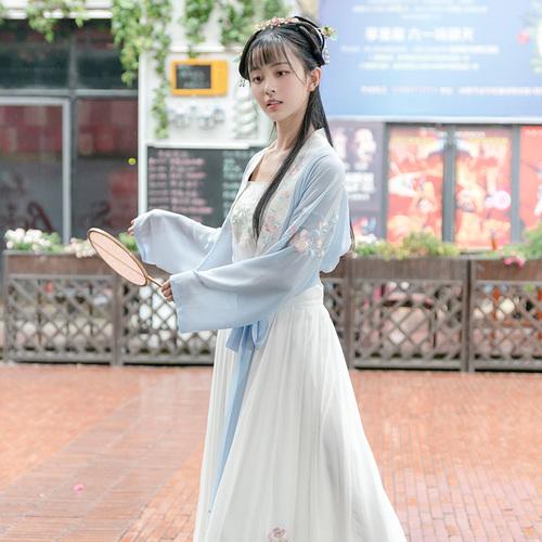 重回汉唐汉服秋装女桃花溪日常非古装襦裙中国风刺绣短褙子齐腰裙