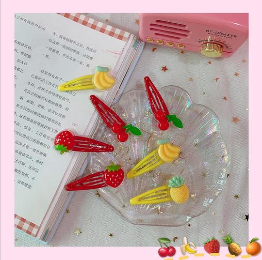 少女心抖音网红软萌彩色草莓香蕉樱桃菠萝水果发夹bb夹发卡子发饰