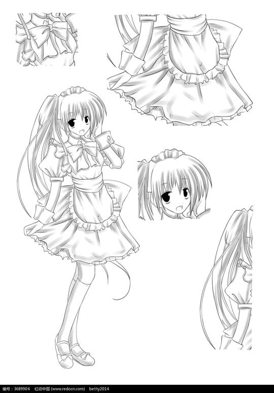 免费素材图片素材漫画插画人物卡通长发女孩卡通手绘线稿请您分
