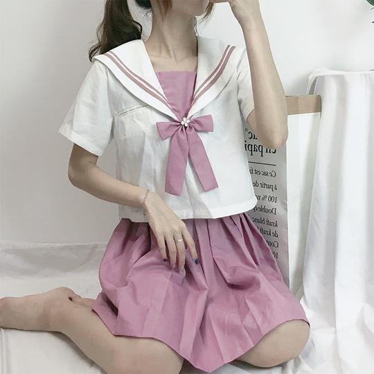 日系正统软妹jk制服裙粉色刺绣水手服日本关西襟短袖学生套装