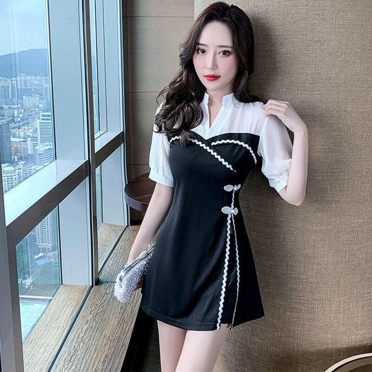 2021新款【高质量】盼玫2021款网红连衣裙女两美容院足浴足疗技师工作服养生会所工衣黑色m