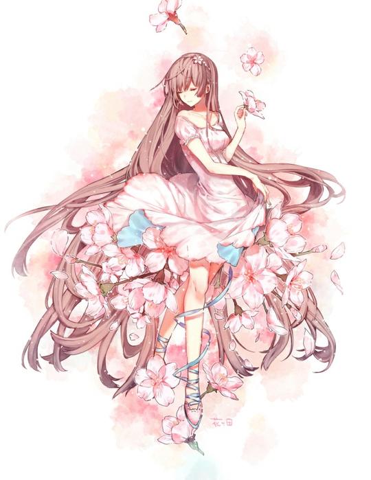 少女二次元插画清新华丽唯美可爱意境软萌软妹古风花婚纱