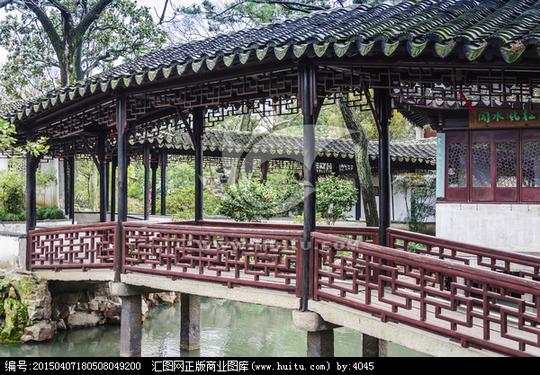 假山湖面湖水长廊古建筑江南建筑素材中式古建筑园林造景木桥