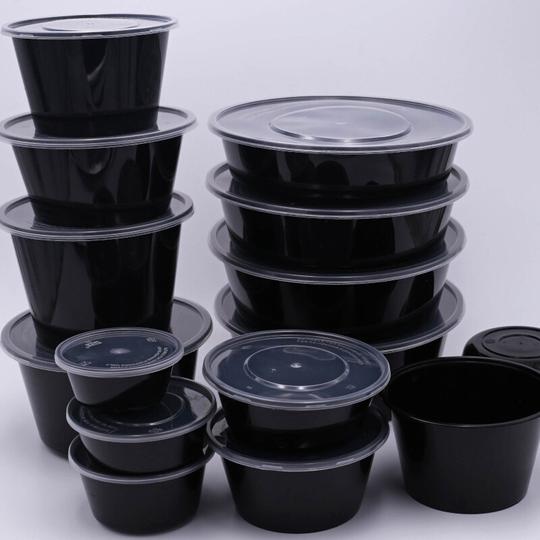 圆形1000ml一次性餐盒黑色外卖打包盒黑色加厚汤碗快餐盒c
