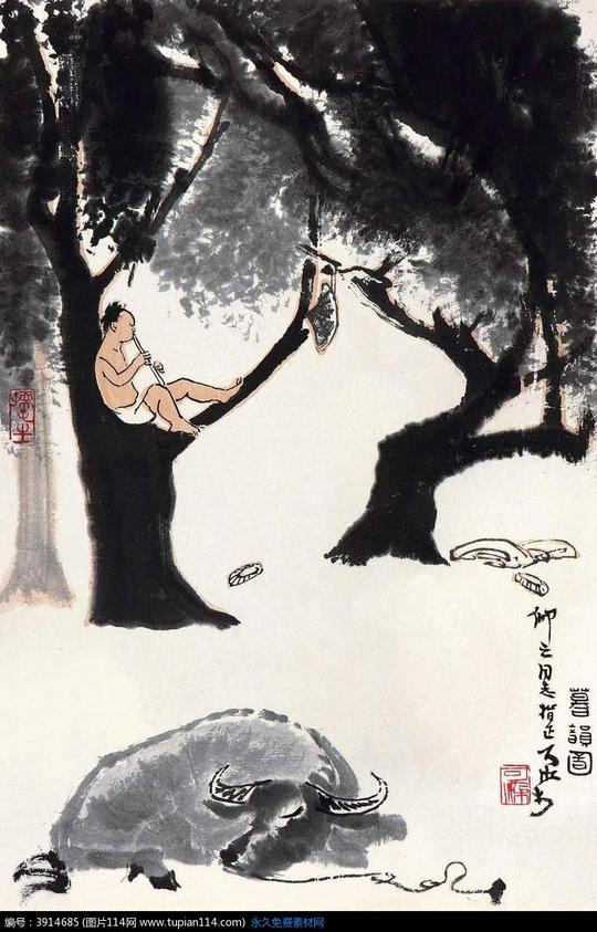 暮韵图牧童吹笛李可染图片