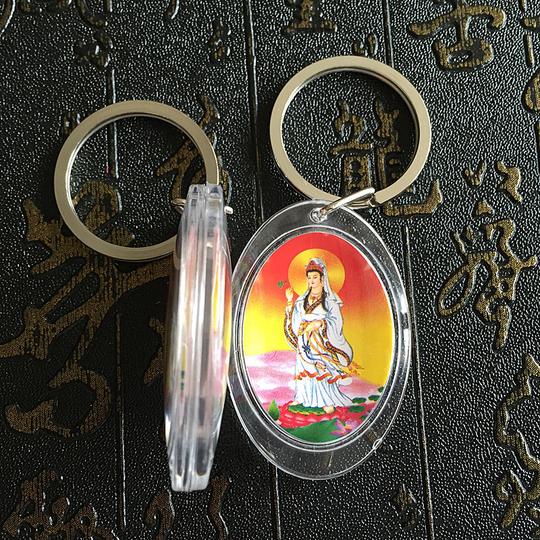 观世音菩萨立像挂件钥匙扣圈佛教平安护身符密封佛牌吊坠结缘