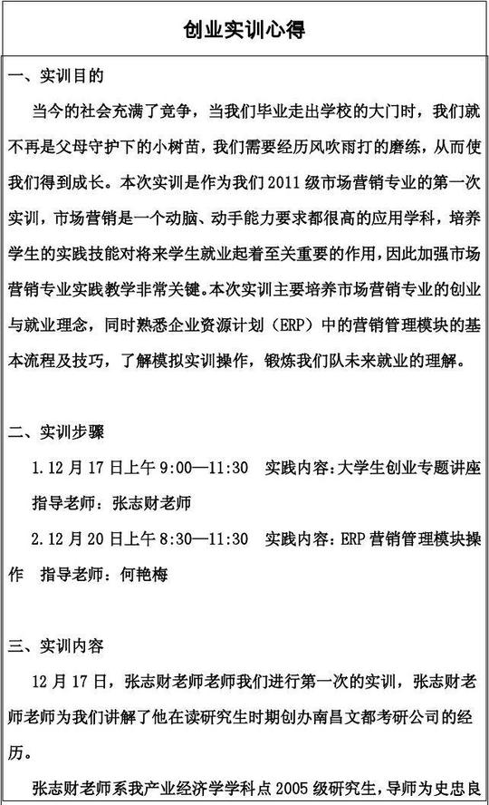 大学生创业实训报告