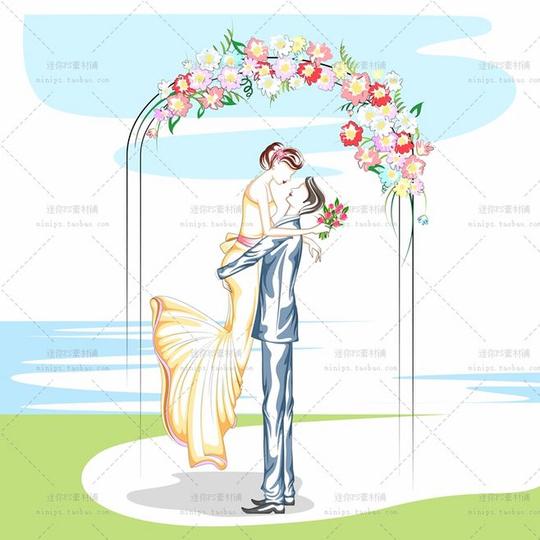 90号婚礼新人站位流程婚纱照拍摄动作线稿策划展示ai矢量设计素材