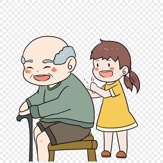 图片素材手绘/卡通元素帮爷爷捶背.