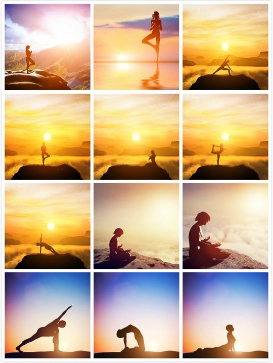 12个jpg大自然运动yoga户外瑜伽练习姿势高清图片背景图设计素材
