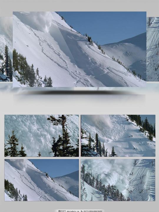 雪山崩塌自然灾害高清视频素材冬天大雪树木下雪山川