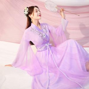 古装女汉服襦裙仙女紫色清新淡雅仙气古风大广袖古筝演出服装秋季