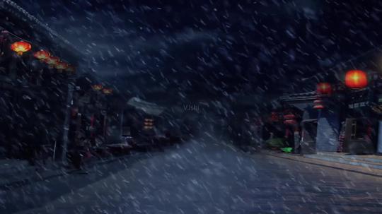 雪夜古代民居灯笼夜色雪花_1920x1080_高清视频素材