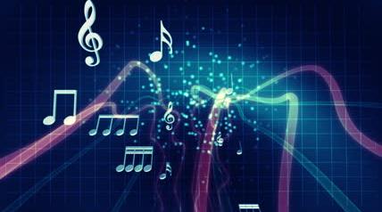 科技网格线条摇篮曲音符粒子飘浮梦幻舞台led背景动态视频素材
