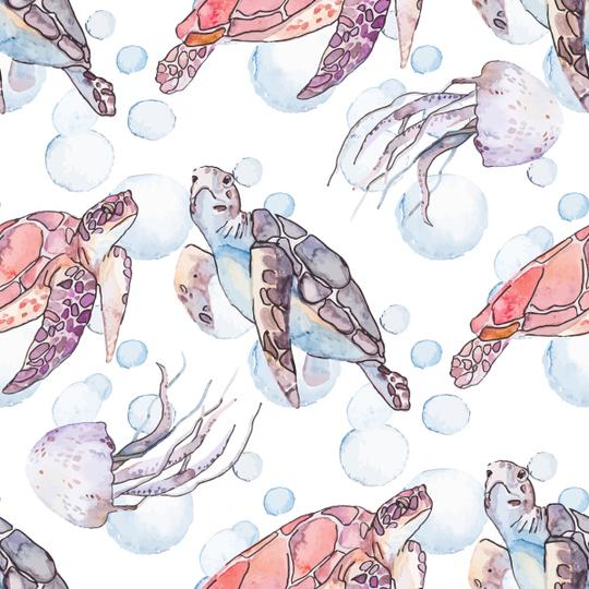 水下海图海龟和水母。海洋插画素材-图片id:157261920