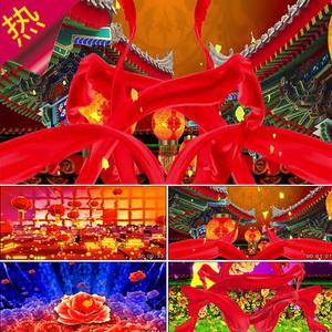 相亲相爱狗年年会开场舞灯笼花海红绸万家灯火新年视频素材