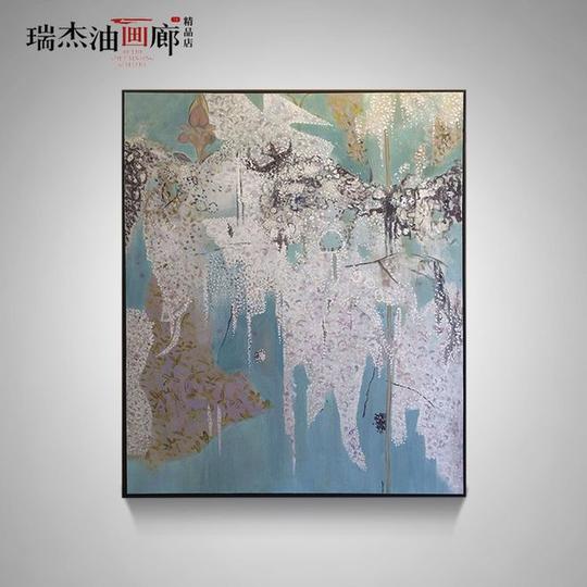 东南亚抽象画日式样板房酒店装饰画玄关走廊竖版抽象画白色恋人