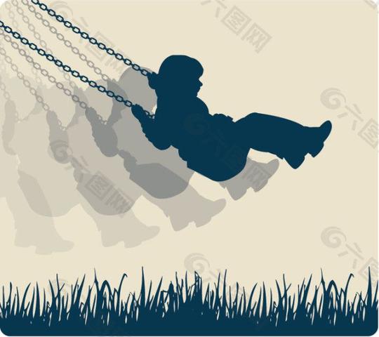 荡秋千人物剪影平面广告素材免费下载(图片编号:)-六