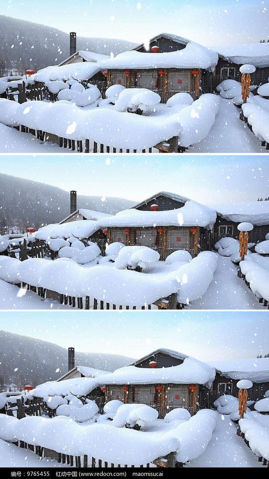 东北雪乡下雪雪花飘落视频素材