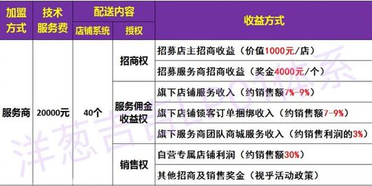 收益1:招募店主收益2万加盟,配送4万价值您投入20000元成为洋葱