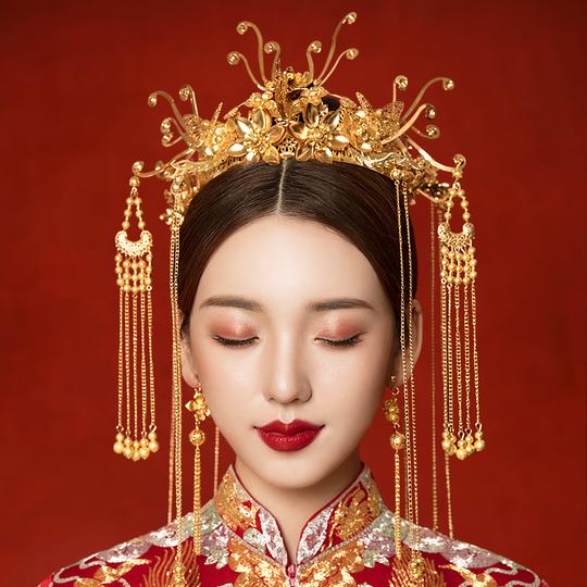 新娘头饰森系仙美韩式化妆师摄影唐装婚礼新婚网红花冠汉服头饰品