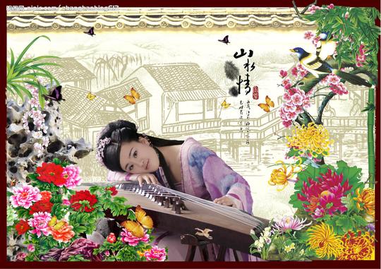 古代弹琴视频素材-古装美女图片