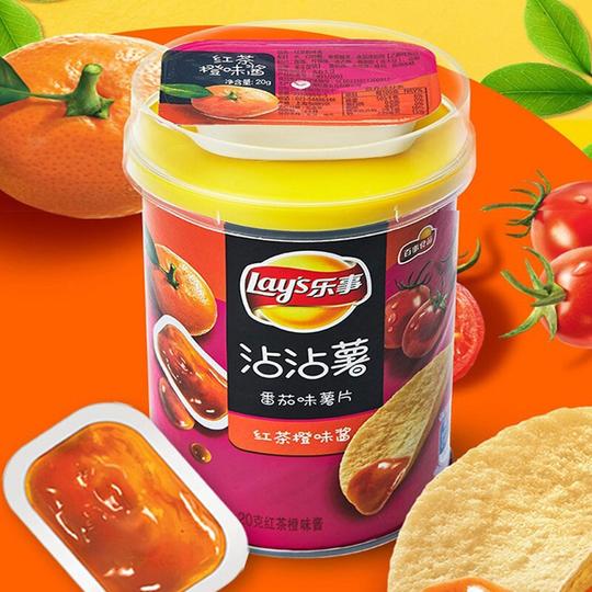 乐事新品沾沾薯抖音同款薯片原味番茄味黄瓜味带蘸酱薯片多口味可选择番茄味40g+红茶橙味酱20g