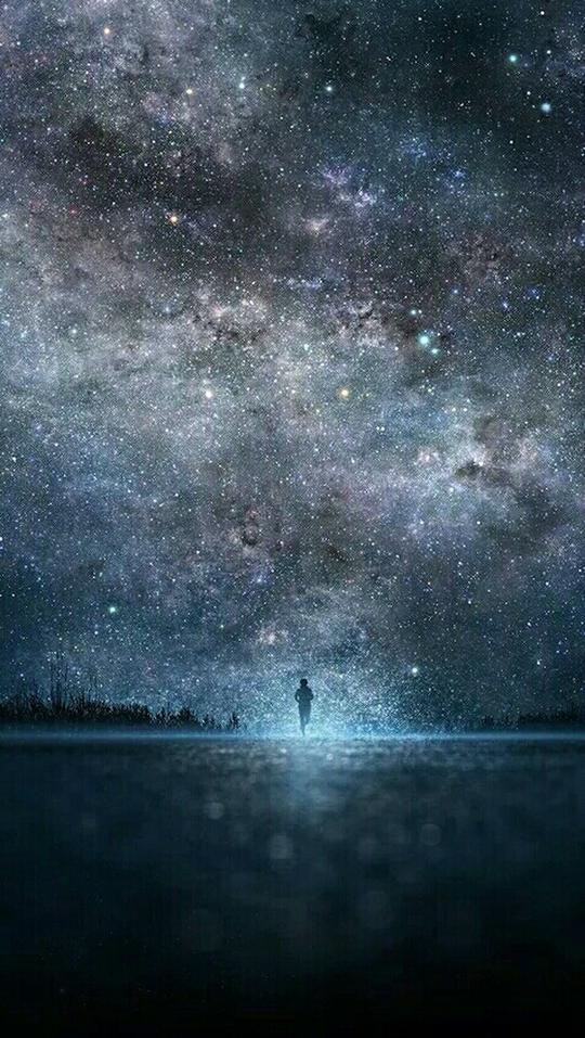 场景区银河星空梦幻意境冷色调灰色系手机屏保壁纸p站插画