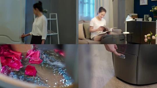 美女足浴盆泡脚休息养生视频素材
