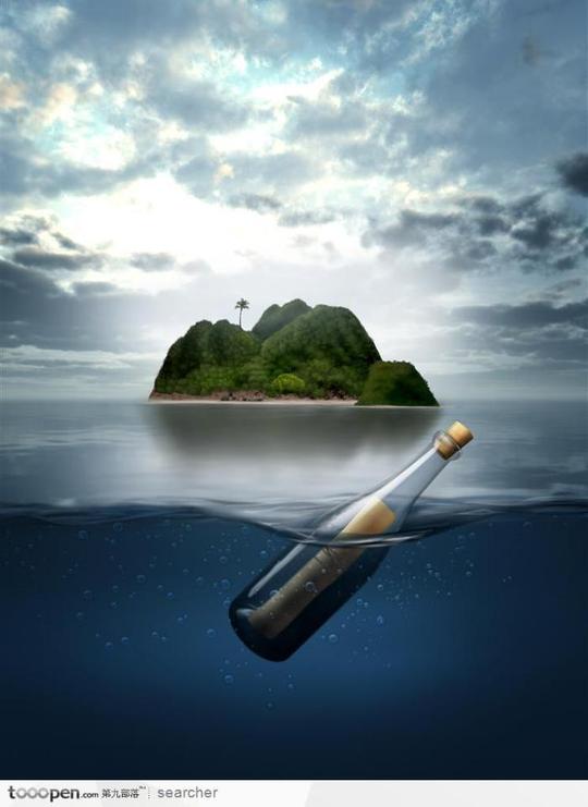 在海水中的漂流瓶生活用品图片素材