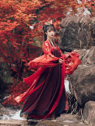 醉美人汉服女九夜樱花仙气飘逸古风正版红色系古装改良中国风夏季