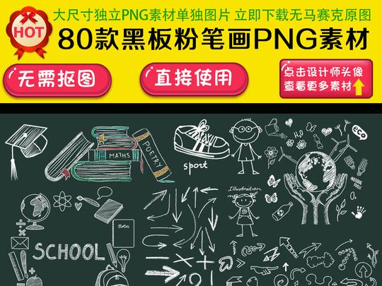 黑板背景粉笔画粉笔字通教室黑板png素材