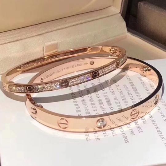 cartier卡地亚经典款无钻四钻18k金手镯love满钻宽窄版情侣手环男