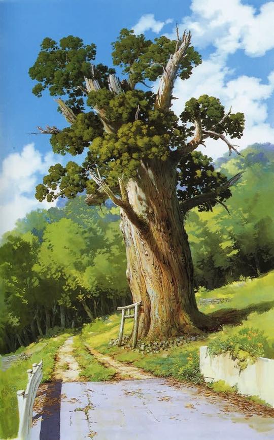 宫崎骏动画场景大树蓝天白云免抠素材免费下载觅元素51yuansu.com