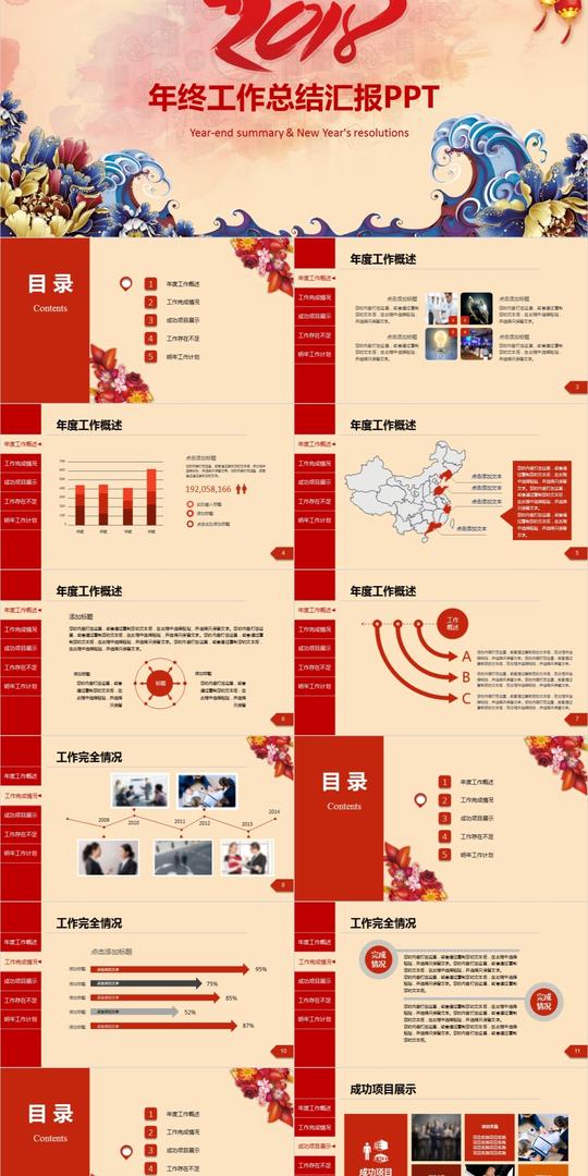 喜庆简约年终总结汇报ppt模板