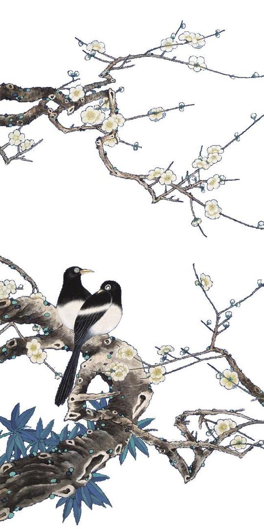 png免抠丨中国古风工笔画牡丹梅花鹿孔雀鸟花卉ps设计素材