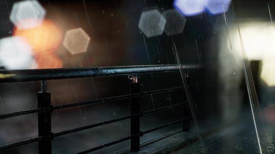 夜晚雨飘落在栏杆4k超清_4096x2304_高清视频素材下载