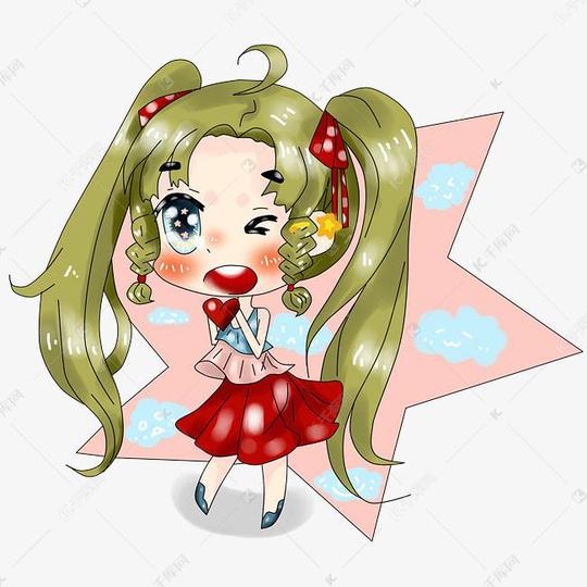 动漫厚涂手绘比心小女孩插画png