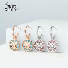 s925纯银八芒星耳钉女款罗盘猫眼石双面耳环欧美时尚创业时代同款