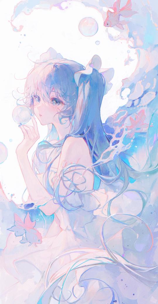 初音少女天使鱼初音未来全面屏3k手机壁纸