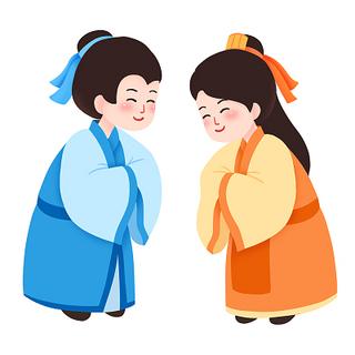 卡通古代小朋友学生学习礼仪互相拜见作揖png素材古代开学人物元素