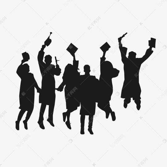 毕业学生扔毕业帽剪影