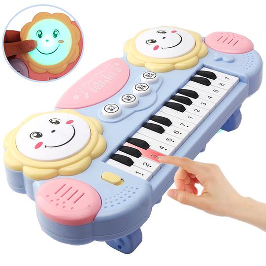 品帅儿童电子琴拍拍鼓二合一电动声光乐器婴幼儿1-2-3岁宝宝启蒙早教玩具小刚琴3003浅蓝色