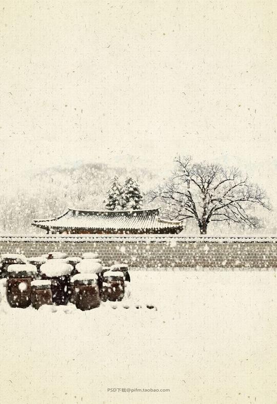 psd可下载工笔画雪景下雪高清大图工笔建筑画工笔画山水中国风