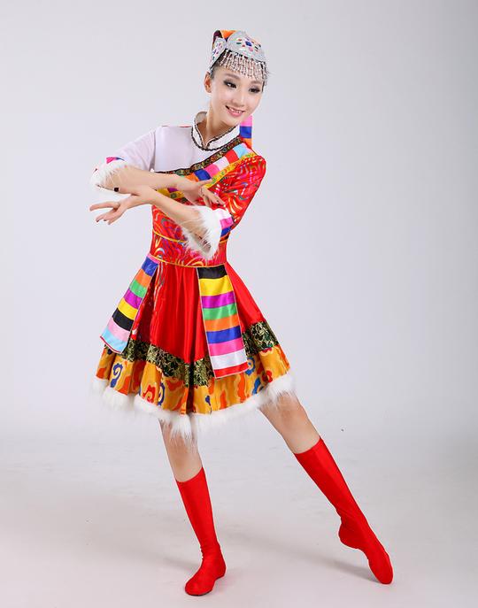 2016新款藏族舞蹈演出服女成人藏族水袖演出服装藏服民族表演服装