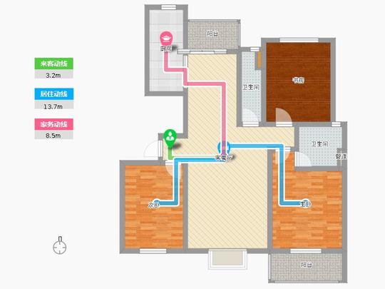 任丘市创业家园3室2厅3卫1厨134.00㎡户型图