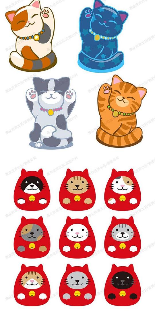 卡通可爱扁平化招财猫幸运猫咪矢量eps素材背景图案图片喷印刷素材ui设计头像banner店
