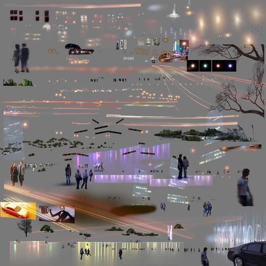建筑景观园林后期ps效果图夜景光源灯光照明亮点psd素材源文件