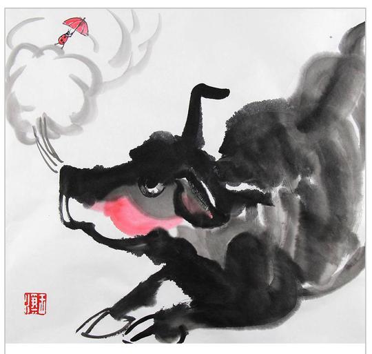 牛气冲天系列-纸本水墨画-生肖牛
